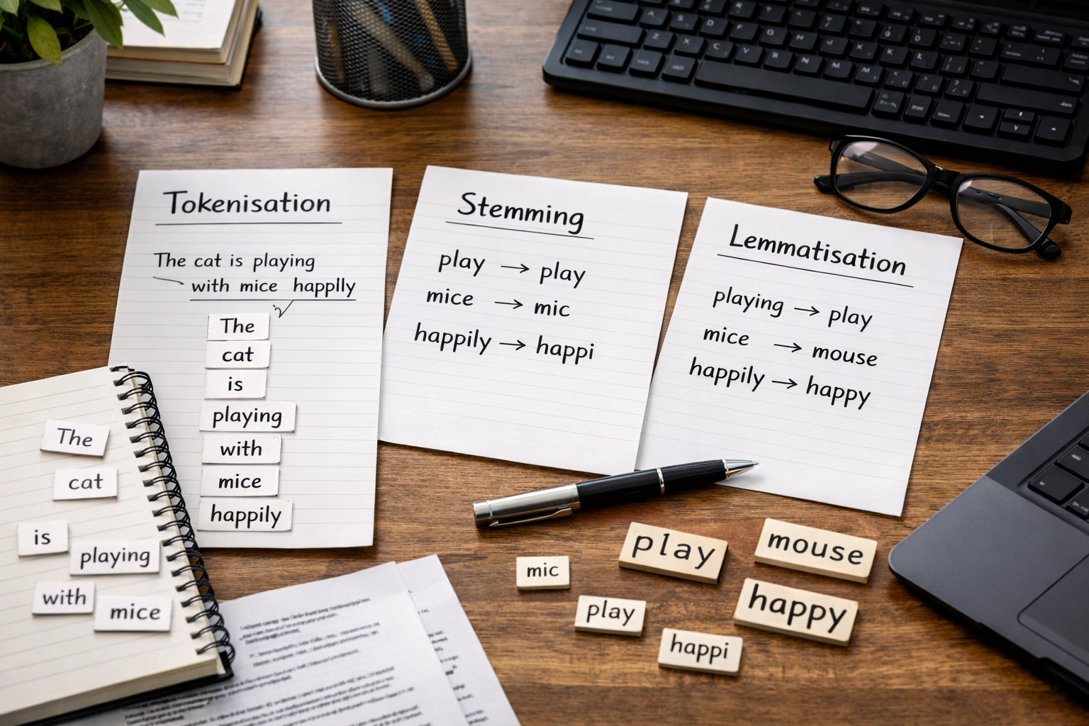 Tokenisation, Stemming and Lemmatisation